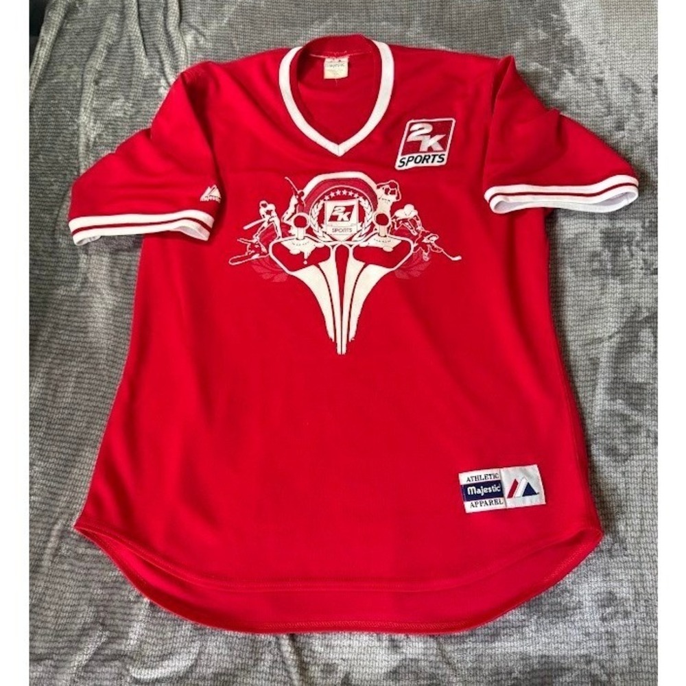 Vintage Majestic 2K Sports Jersey Mens XL Red Short Sleeve Gaming Promo Shirt